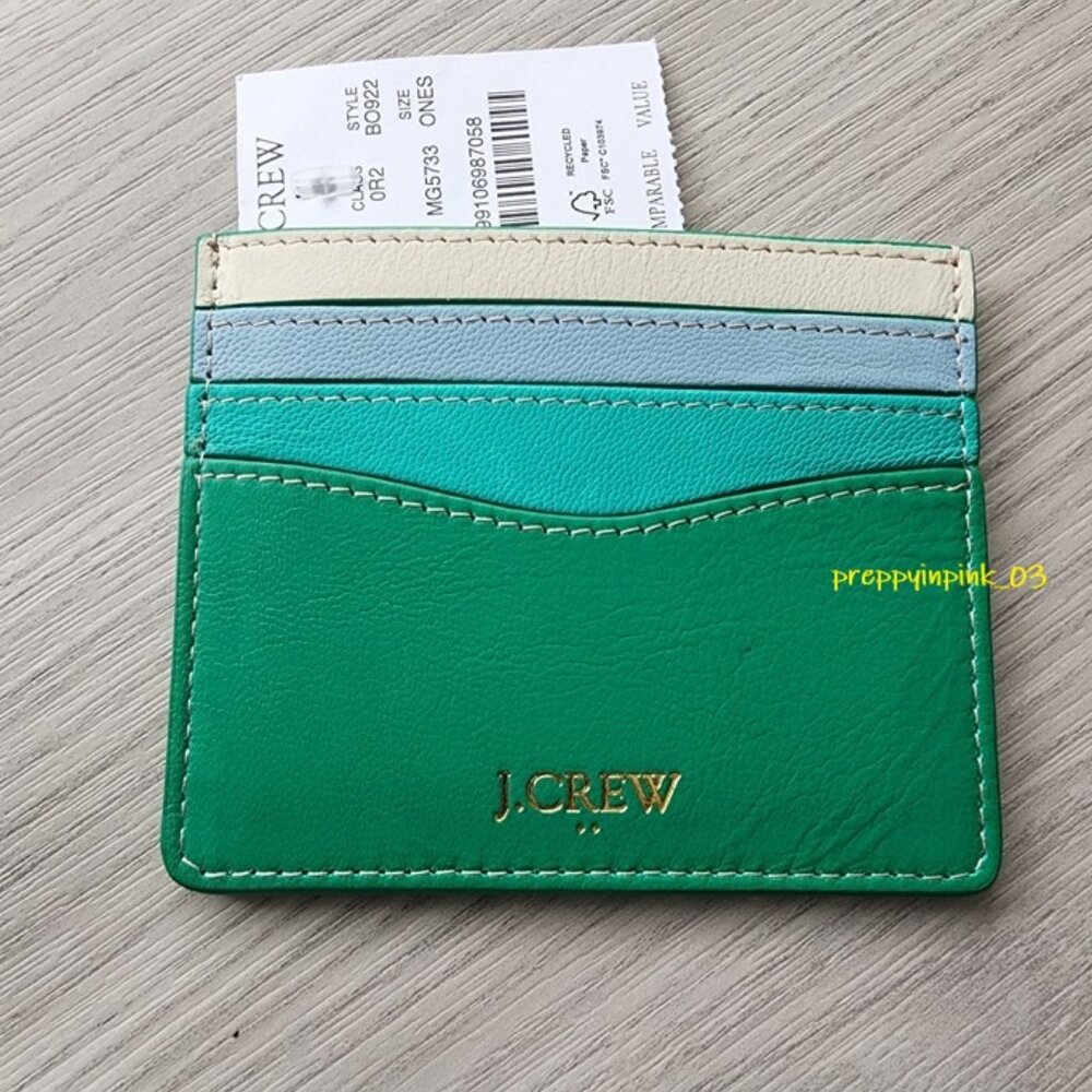 NWT JCrew Factory Leather Green Blue Card Holder